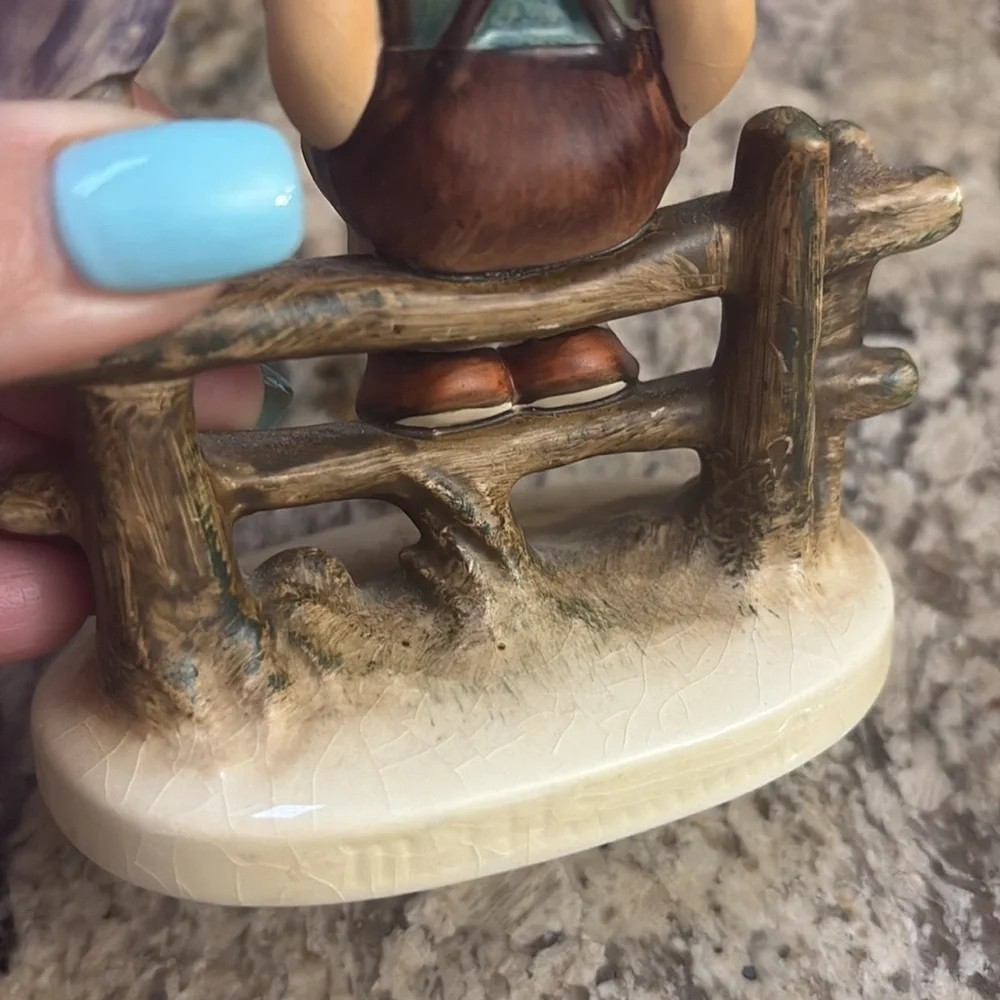 Vtg M.I. Goebel Hummel Wayside Harmony figurine collectible boy sitting on fence